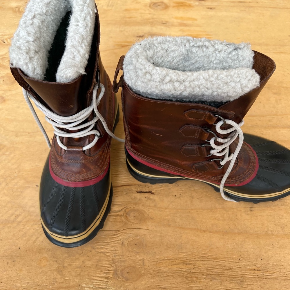 Vintage Leather Sorel Caribou Burro Boots Wool Lining Waterproof Mens Size 8